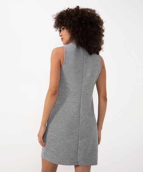 vestido curto canelado gola alta cinza mescla