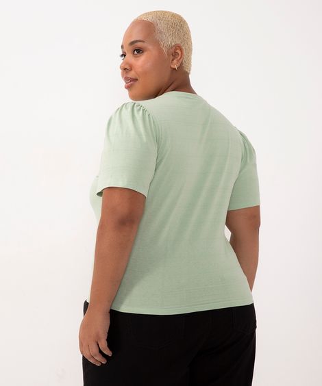 blusa básica plus size manga bufante verde claro