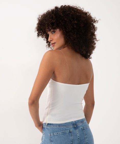 blusa sem alça decote reto off white