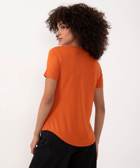 Camiseta Feminina Básica Manga Curta Decote V Marrom