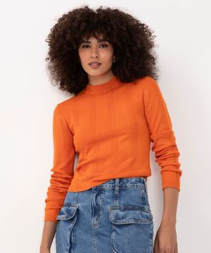 suéter básico de tricot canelado - laranja escuro