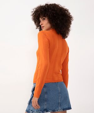 suéter básico de tricot canelado - laranja escuro