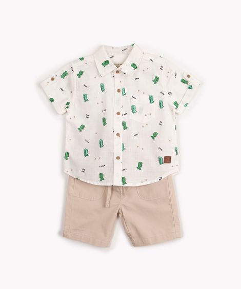 conjunto infantil de algodão camisa dino manga curta colorido