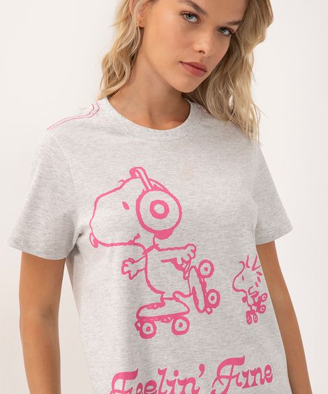 camiseta de algodão snoopy manga curta  cinza mescla escuro
