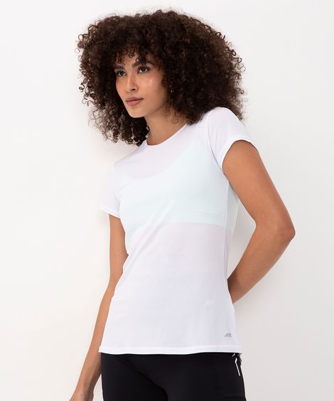 camiseta feminina esportiva com recorte manga curta branca