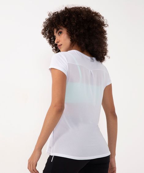 camiseta feminina esportiva com recorte manga curta branca
