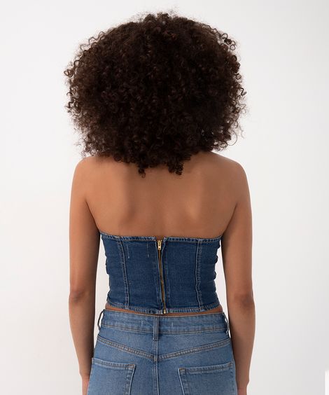 corset jeans decote coração azul escuro