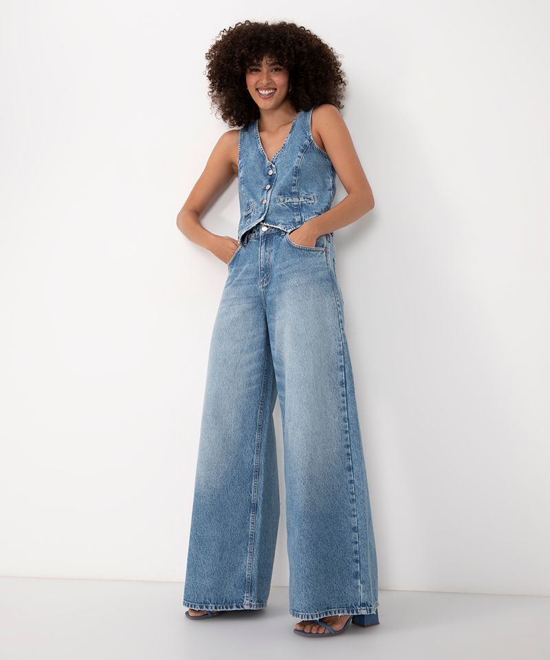 Calça Wide Leg Curta - Zara - 36 Jeans