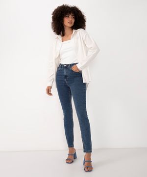 calça skinny jeans azul médio