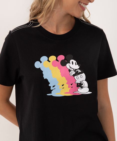 camiseta de algodão Mickey manga curta preto
