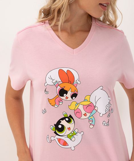 camiseta de pijama meninas super poderosas manga curta rosa chiclete