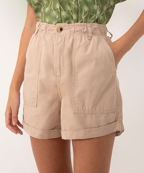 short de sarja clochard cintura super alta com bolsos kaki