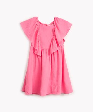 vestido infantil evasê manga godê  rosa