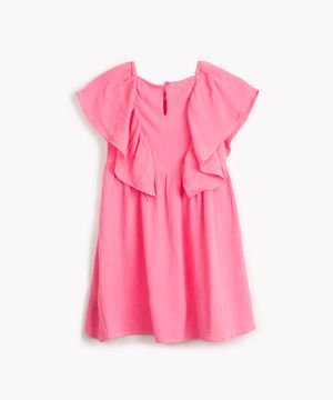 vestido infantil evasê manga godê  rosa