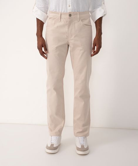 calça reta de sarja comfort bege