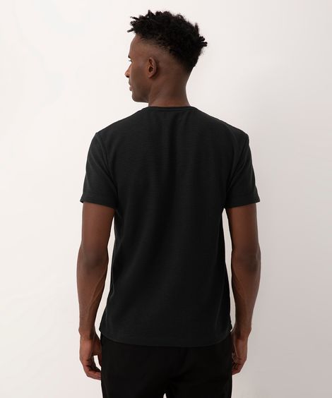 camiseta slim texturizada manga curta gola careca verde escuro