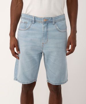 bermuda jeans slim com bolsos azul claro