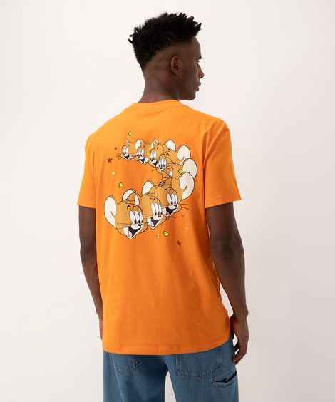 camiseta de algodão tom e jerry manga curta laranja