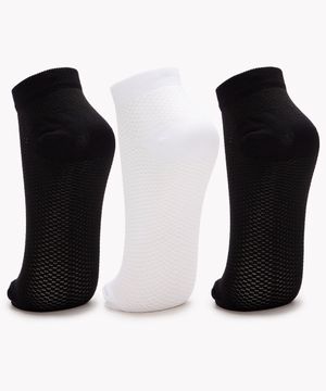 kit de 3 pares de meias respiráveis cano baixo ace preto