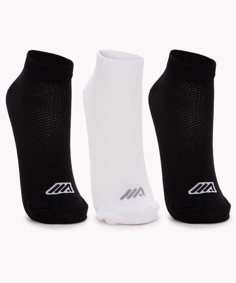 kit de 3 pares de meias respiráveis cano baixo preto