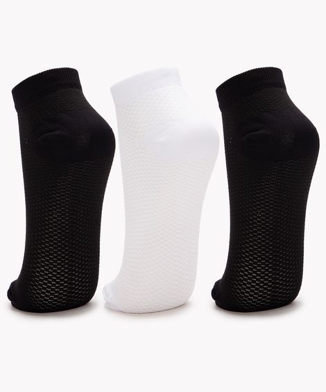 kit de 3 pares de meias respiráveis cano baixo preto