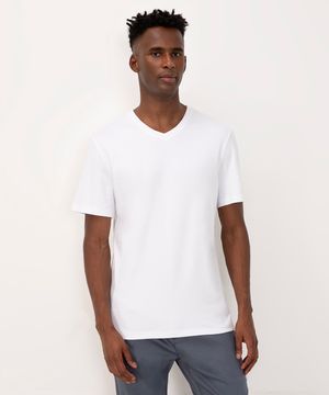 camiseta de algodão peruano gola v slim fit branco