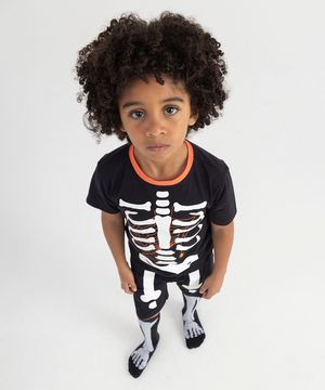 pijama infantil de algodão curto esqueleto preto