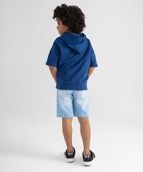 camiseta de moletom manga curta com capuz azul