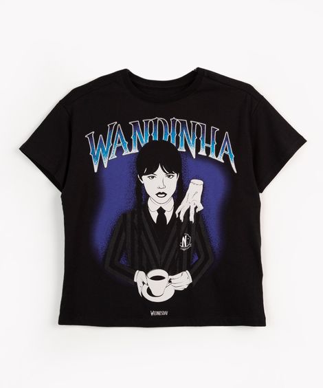 camiseta juvenil wandinha manga curta preto