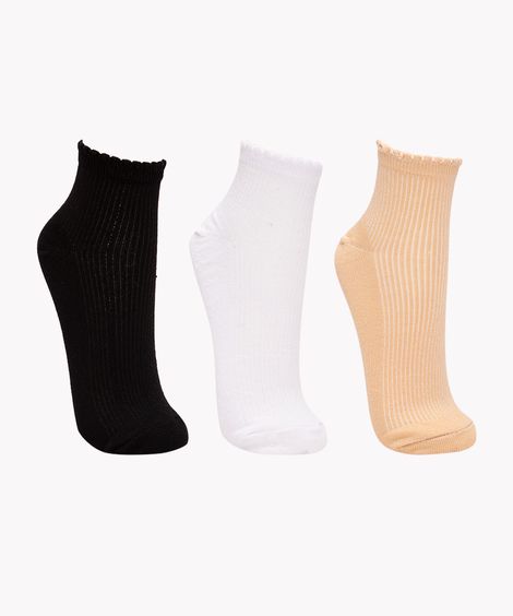 kit de 3 pares de meias cano médio com fru fru multicor