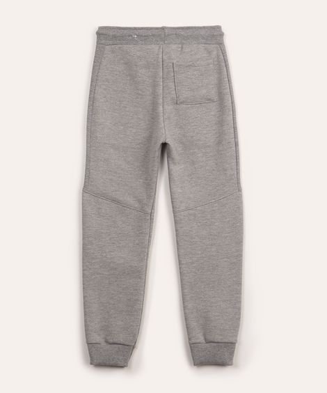 calça de moletom infantil com bolsos e recortes cinza mescla