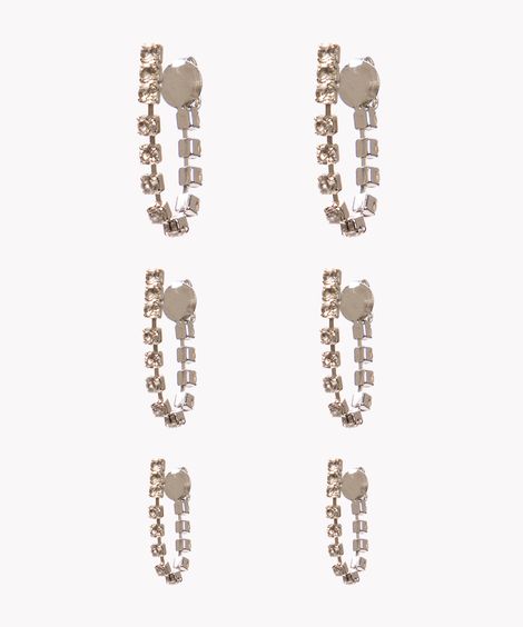 kit de 3 pares de brincos strass prata