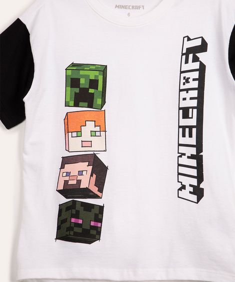 camiseta infantil de algodão minecraft off white