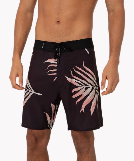 bermuda boardshort com bolso folhagem preto