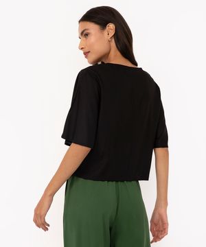 camiseta ampla de viscose manga curta preto