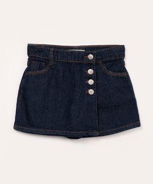 short saia jeans infantil com bolsos azul escuro