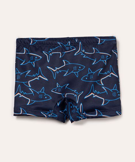 sunga boxer infantil tubarões proteção uv azul marinho