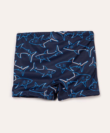 sunga boxer infantil tubarões proteção uv azul marinho