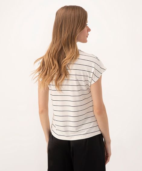 blusa de viscose listrada gola alta off white