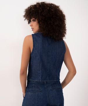 colete jeans com botões jeans escuro