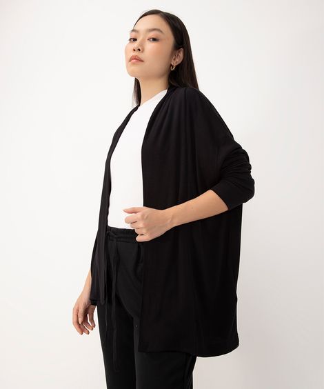 cardigan de viscose manga longa preto