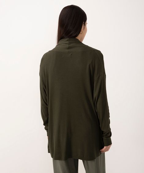cardigan de viscose manga longa verde militar