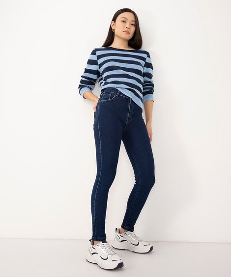 calça jeans cigarrete push up cintura alta sawary azul