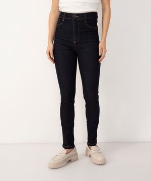calça jeans skinny cintura alta com bolsos sawary azul escuro