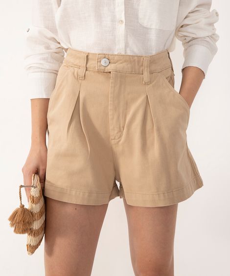 short long de sarja cintura super alta com bolsos kaki