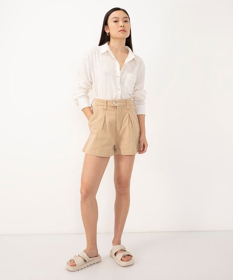 short long de sarja cintura super alta com bolsos kaki