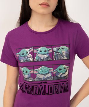 camiseta de algodão grogu star wars roxo