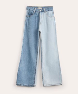 calça jeans juvenil wide leg com recortes e bolsos azul claro