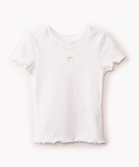 camiseta de algodão coração vazado manga curta off white
