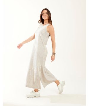 Vestido Listrado Recortes Off White